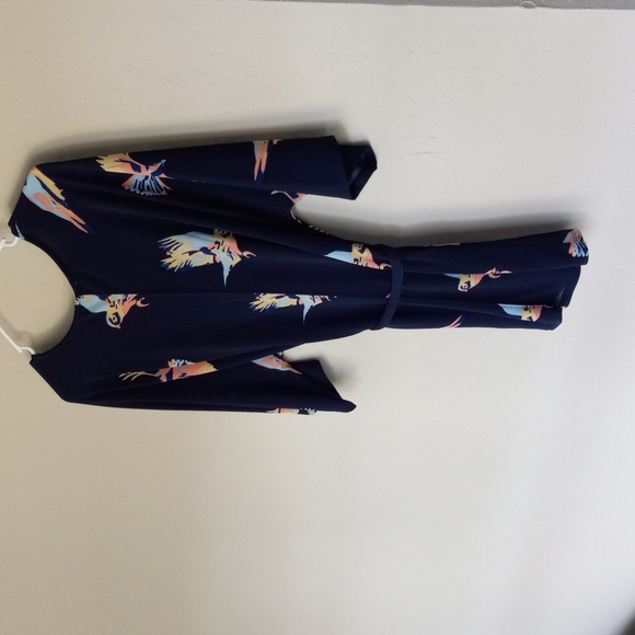 Deletta Anthropologie Fly Away Canary Large Bird Print Navy Blue Tunic SZ M - Picture 3 of 11